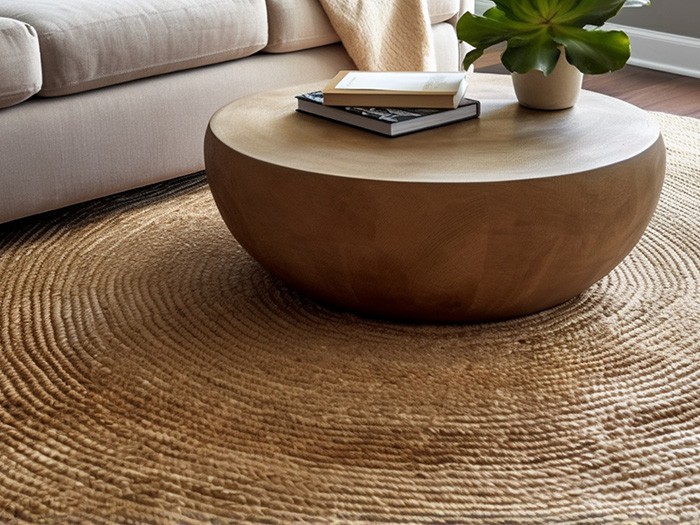 Woven jute area rug.